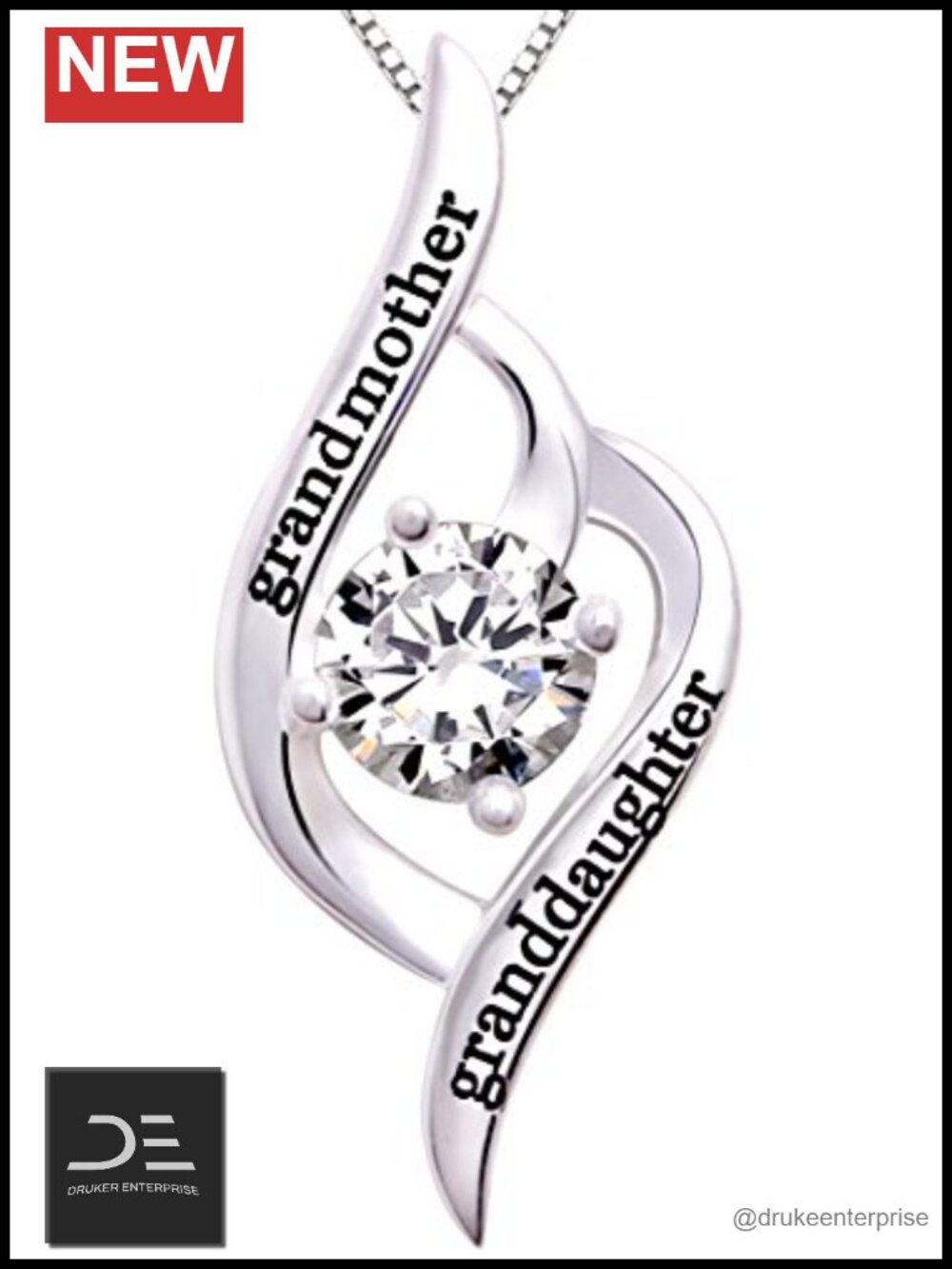 Sterling Silver Grandmother Granddaughter Love CZ Pendant Necklace